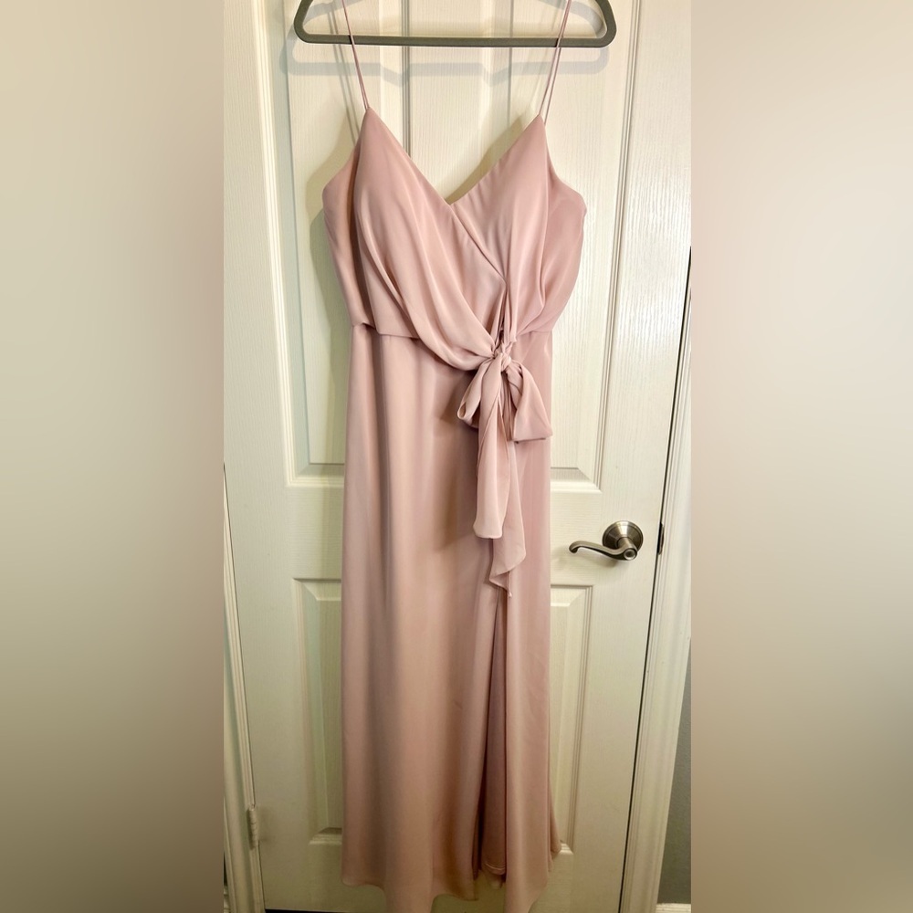 💗”Levkoff” Champagne “Chiffon” Pink Maxi Gown with Spaghetti Straps Size 14💖